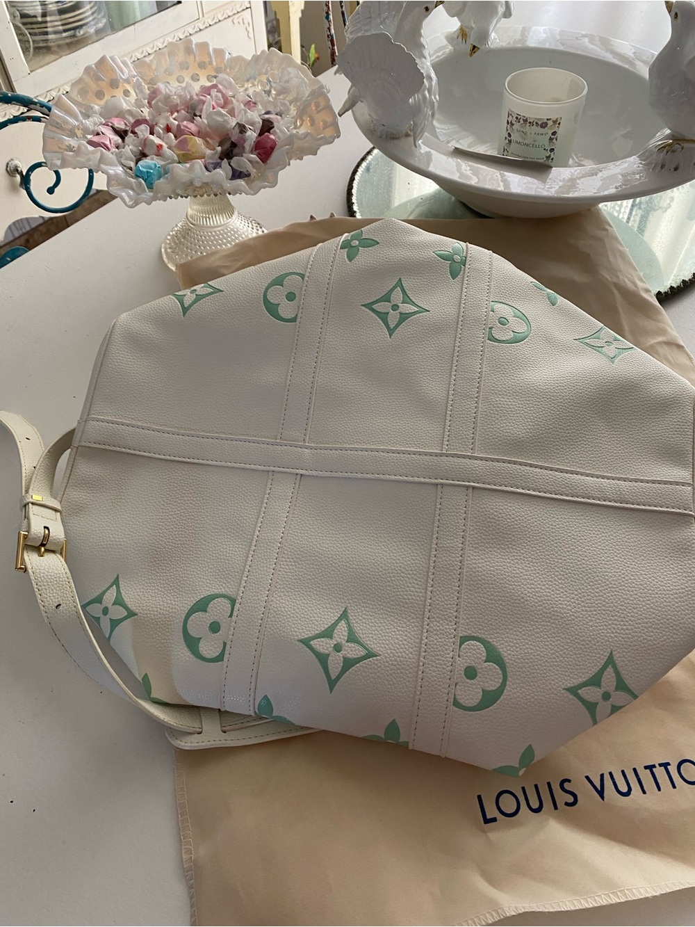 Louis Vuitton White & Mint Monogram Travel Duffel - Picture 8 of 14